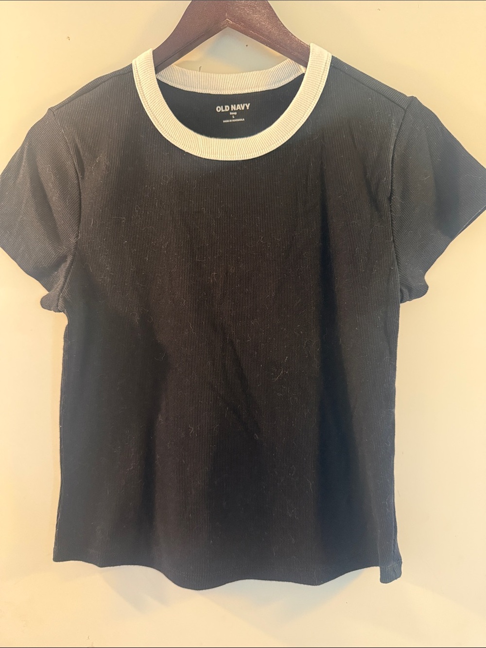 Old Navy Women’s Black & White Trim Short-Sleeve Snug Tee Top Sz Large EUC